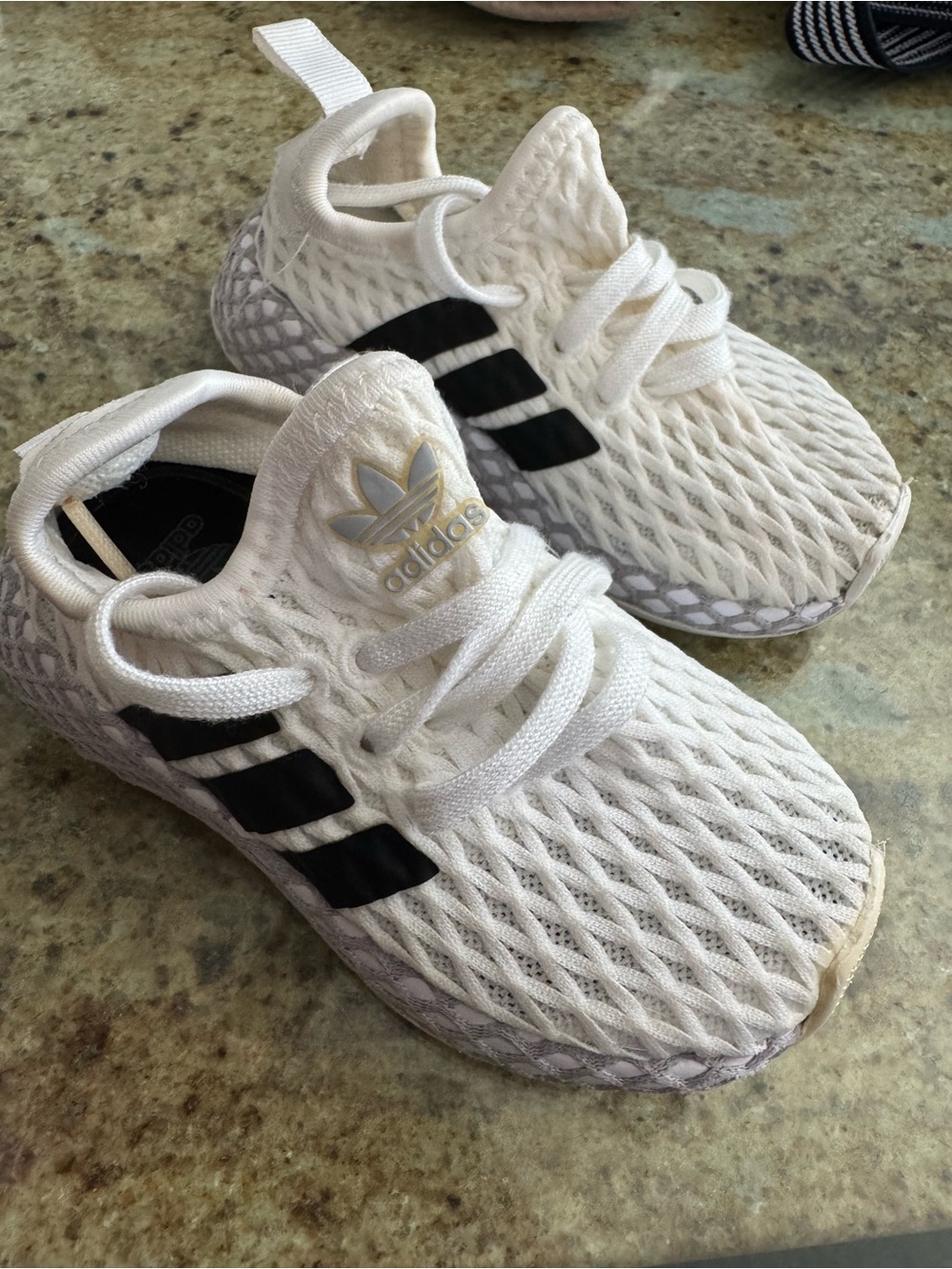 adidas Kids White Sneakers with Black Stripes